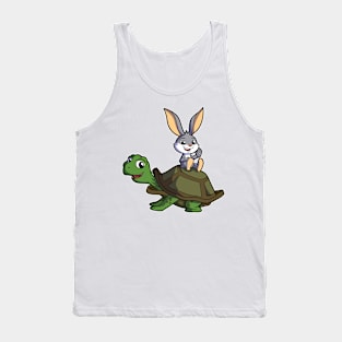 Cartoon - Cute rabbit sitting on turtle Tank Top